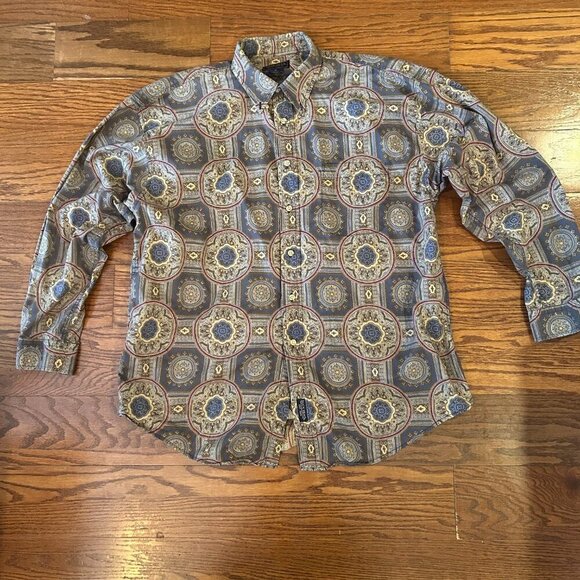 Vintage Retro 90s Duckhead Long Sleeve Geometric Pattern Button Up Shirt Size XL - Picture 2 of 10